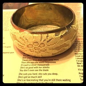 Yellow and gold lace bangle bracelet